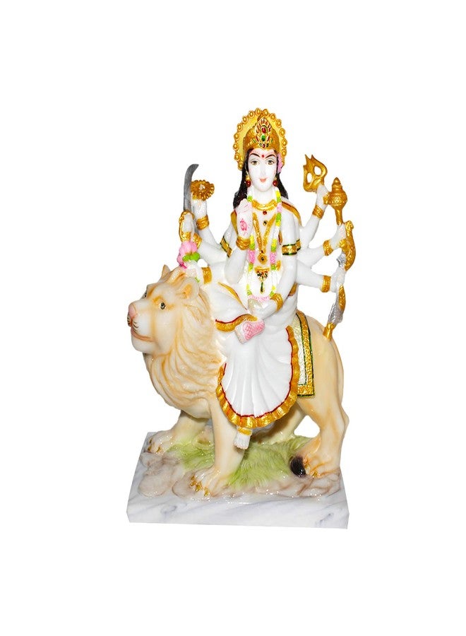 FABZONE Marble Dust Goddess Maa Durga Statue Sherawali MATA Idol White 10.4 Inches, 1 Piece - Image 1